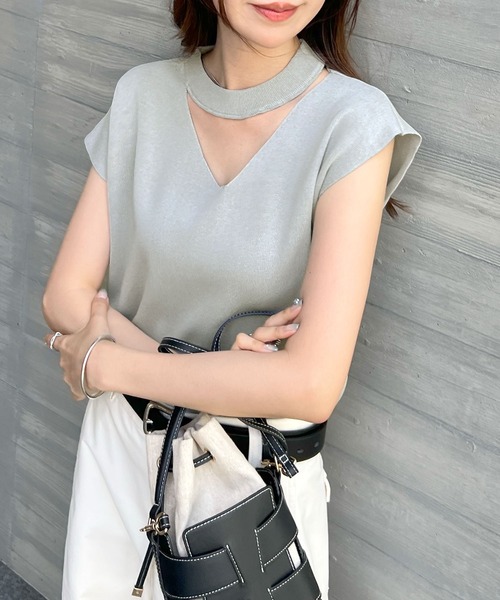 Futier land(フューティアランド)の「アシメスリーブチョーカーネックトップス(Tシャツ/カットソー・レディース・ライトグレー/アイボリー/ピンク・MEDIUM/LARGE)」の12枚目の写真