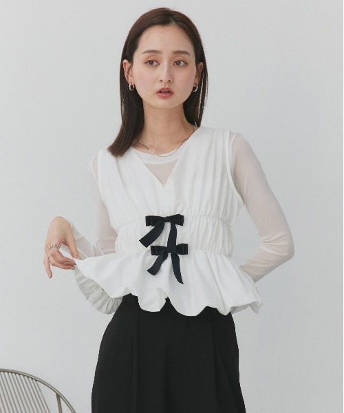 ad thie(アドティエ)の「リボンデザイン ノースリーブ ペプラムブラウス(シャツ/ブラウス・レディース・オフホワイト・FREE)」の20枚目の写真