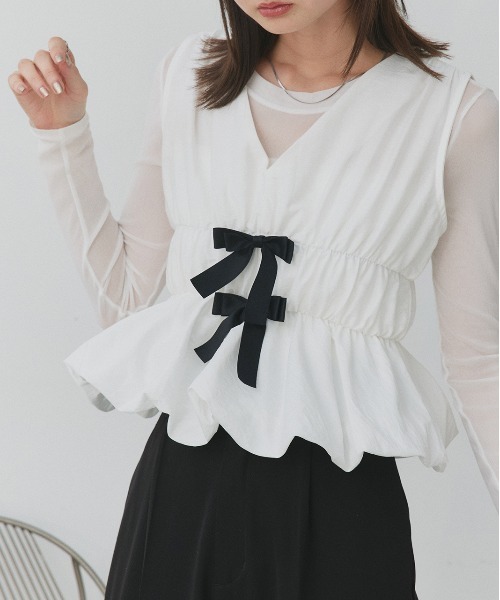 ad thie(アドティエ)の「リボンデザイン ノースリーブ ペプラムブラウス(シャツ/ブラウス・レディース・オフホワイト・FREE)」の22枚目の写真