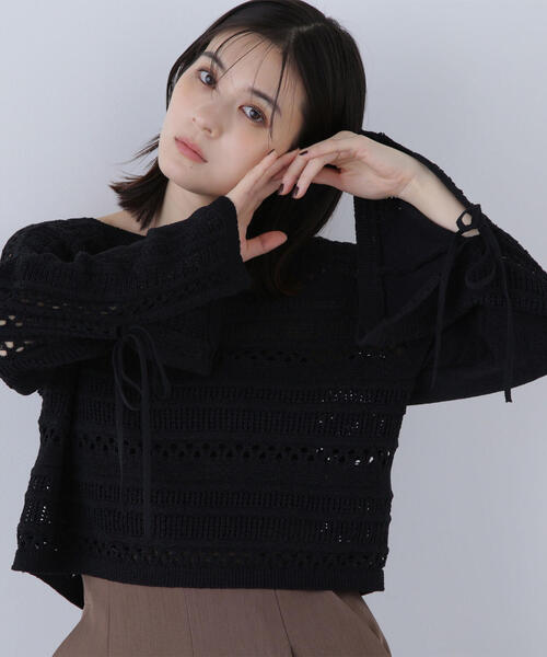 ニット セーター リボンスリーブニット レディース NATURAL BEAUTY BASIC ニット セーター リボンスリーブニット
