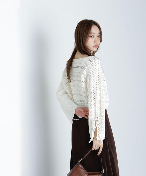 NATURAL BEAUTY BASIC(ナチュラルビューティーベーシック)の「◇透かし編みリボンスリーブニット(ニット/セーター・レディース・ブラック/レッド/オフホワイト・FREE)」の13枚目の写真