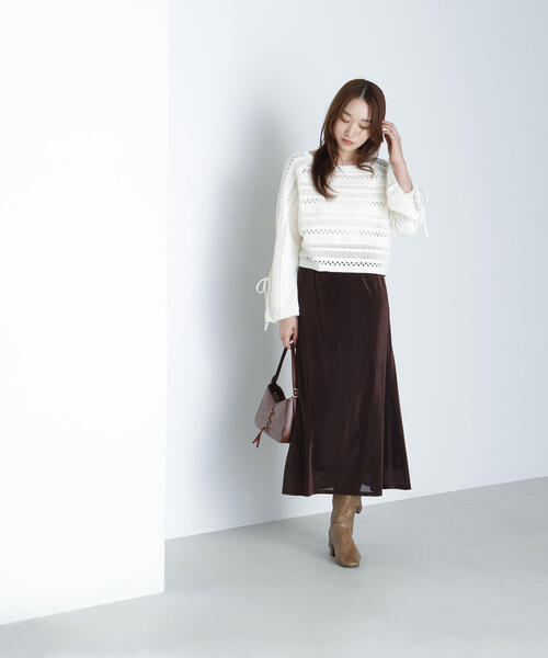 NATURAL BEAUTY BASIC(ナチュラルビューティーベーシック)の「◇透かし編みリボンスリーブニット(ニット/セーター・レディース・ブラック/レッド/オフホワイト・FREE)」の12枚目の写真