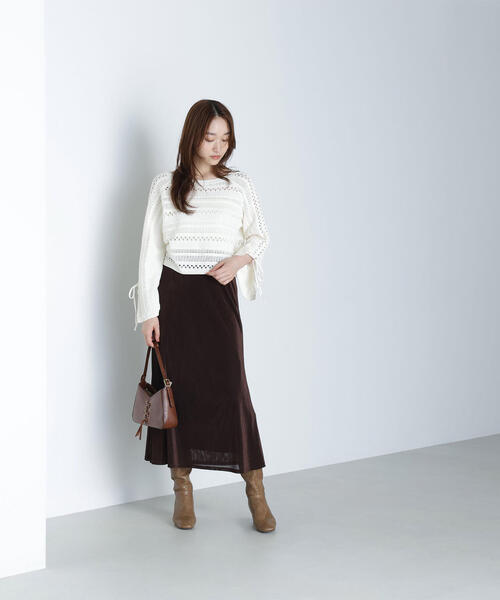 NATURAL BEAUTY BASIC(ナチュラルビューティーベーシック)の「◇透かし編みリボンスリーブニット(ニット/セーター・レディース・ブラック/レッド/オフホワイト・FREE)」の10枚目の写真