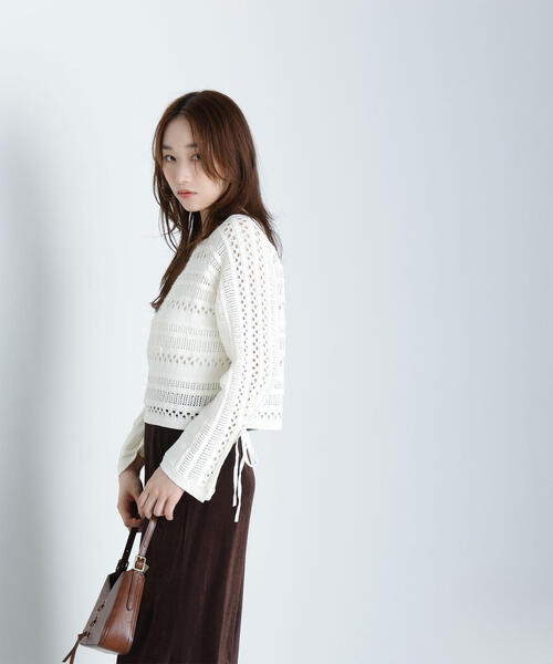 ニット セーター リボンスリーブニットTOP レディース NATURAL BEAUTY BASIC ニット セーター リボンスリーブニット