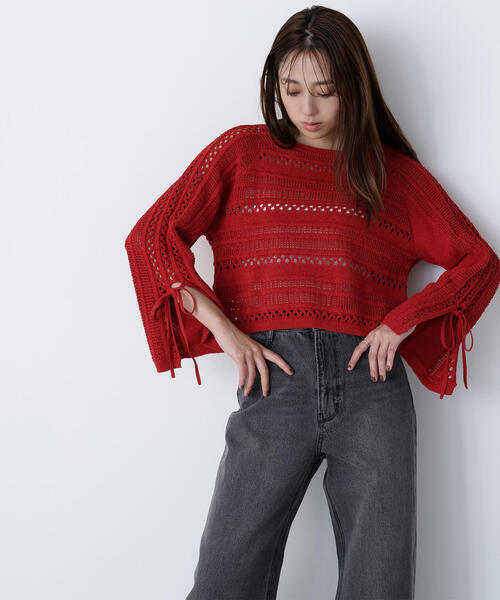 NATURAL BEAUTY BASIC(ナチュラルビューティーベーシック)の「◇透かし編みリボンスリーブニット(ニット/セーター・レディース・ブラック/レッド/オフホワイト・FREE)」の17枚目の写真