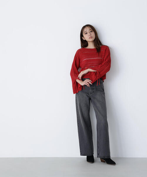 NATURAL BEAUTY BASIC(ナチュラルビューティーベーシック)の「◇透かし編みリボンスリーブニット(ニット/セーター・レディース・ブラック/レッド/オフホワイト・FREE)」の16枚目の写真