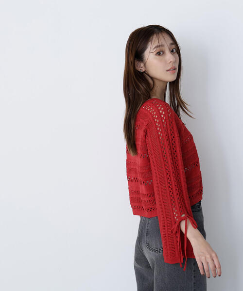 NATURAL BEAUTY BASIC(ナチュラルビューティーベーシック)の「◇透かし編みリボンスリーブニット(ニット/セーター・レディース・ブラック/レッド/オフホワイト・FREE)」の15枚目の写真