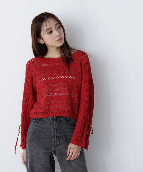ニット セーター リボンスリーブニットTOP レディース NATURAL BEAUTY BASIC ニット セーター リボンスリーブニット