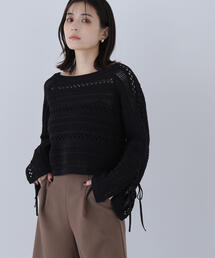 NATURAL BEAUTY BASIC | ◇透かし編みリボンスリーブニット(ニット/セーター)