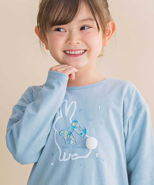 Noeil aime BeBe(ノイユエイムベベ)の「ウサギプリント裾フリル天竺長袖Tシャツ(80~130cm)(Tシャツ/カットソー・キッズ・ブルー/ピンク・120cm/130cm/100cm/110cm/90cm/80cm)」の6枚目の写真