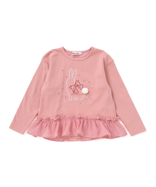 Noeil aime BeBe(ノイユエイムベベ)の「ウサギプリント裾フリル天竺長袖Tシャツ(80~130cm)(Tシャツ/カットソー・キッズ・ブルー/ピンク・120cm/130cm/100cm/110cm/90cm/80cm)」の8枚目の写真