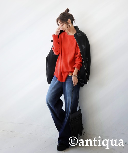 antiqua(アンティカ)の「ワッフルトップス(Tシャツ/カットソー・レディース・ブルー/ナチュラル/スミクロ/杢グレー/パープル系その他/ベージュ系その他/テラコッタ/カーキ/ブラック・P/R)」の13枚目の写真