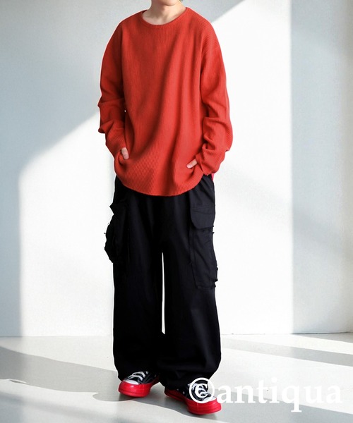 antiqua(アンティカ)の「ワッフルトップス(Tシャツ/カットソー・レディース・ブルー/ナチュラル/スミクロ/杢グレー/パープル系その他/ベージュ系その他/テラコッタ/カーキ/ブラック・P/R)」の16枚目の写真