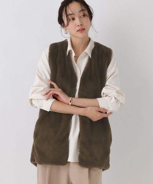 Elura（エルーラ）の「大人リュクスファーベスト/583720（その他アウター・レディース・ベージュ/ダークブラウン・FREE）」の3枚目の写真