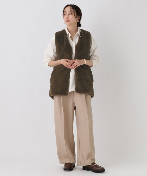 Elura（エルーラ）の「大人リュクスファーベスト/583720（その他アウター・レディース・ベージュ/ダークブラウン・FREE）」の4枚目の写真