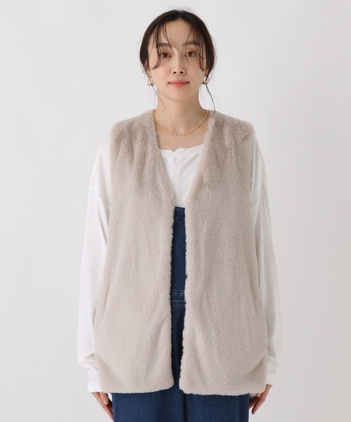 Elura（エルーラ）の「大人リュクスファーベスト/583720（その他アウター・レディース・ベージュ/ダークブラウン・FREE）」の7枚目の写真