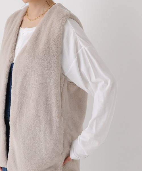 Elura（エルーラ）の「大人リュクスファーベスト/583720（その他アウター・レディース・ベージュ/ダークブラウン・FREE）」の11枚目の写真