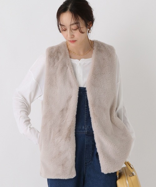 Elura（エルーラ）の「大人リュクスファーベスト/583720（その他アウター・レディース・ベージュ/ダークブラウン・FREE）」の18枚目の写真