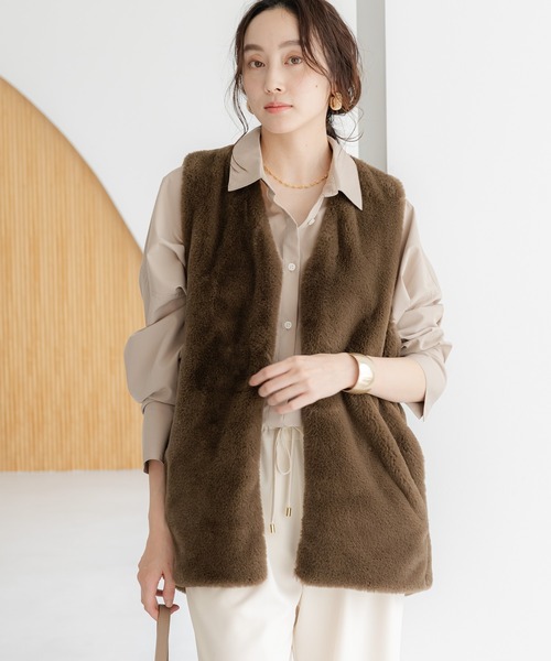 Elura（エルーラ）の「大人リュクスファーベスト/583720（その他アウター・レディース・ベージュ/ダークブラウン・FREE）」の22枚目の写真