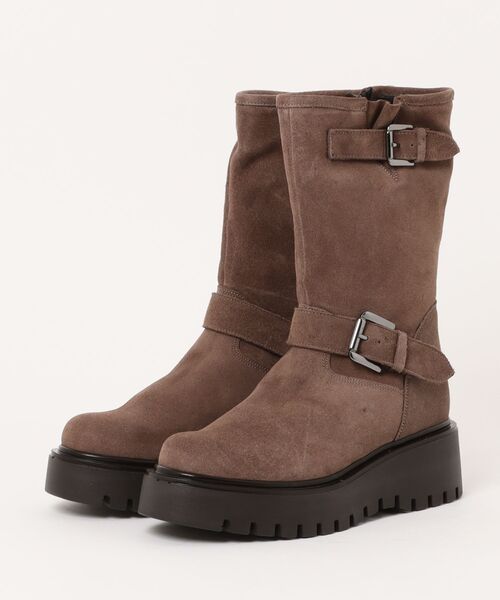 CORSO ROMA，9（コルソローマ）の「【CORSO ROMA 9】ラウンドトウ厚底エンジニアブーツ(W53011)（ブーツ・レディース・ブラック系その他/ブラック/グレイッシュベージュ・35/36/37/38）」の4枚目の写真