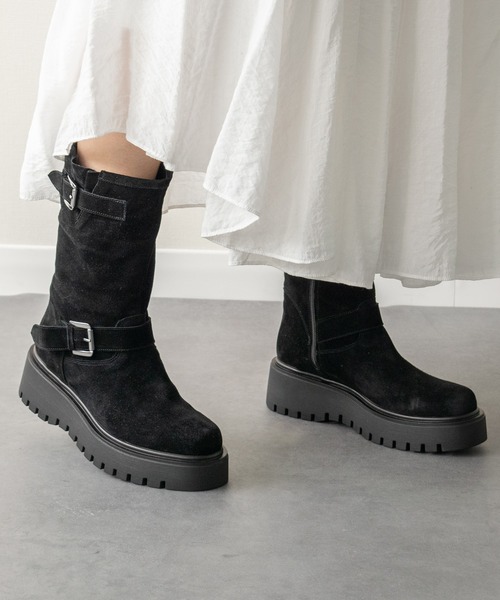 CORSO ROMA，9（コルソローマ）の「【CORSO ROMA 9】ラウンドトウ厚底エンジニアブーツ(W53011)（ブーツ・レディース・ブラック系その他/ブラック/グレイッシュベージュ・35/36/37/38）」の9枚目の写真