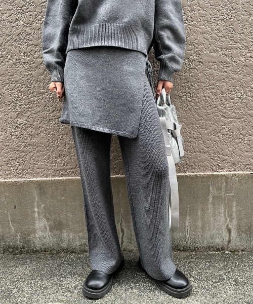 OMMO レイヤードニットパンツ　　ブラック38 andme（アンドミー） パンツ レイヤードニットパンツ レディース