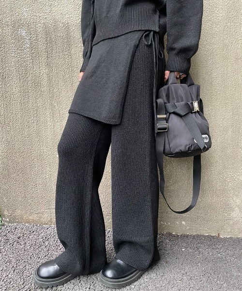 ラップスカートレイヤードニットパンツ/セットアップ可能（その他