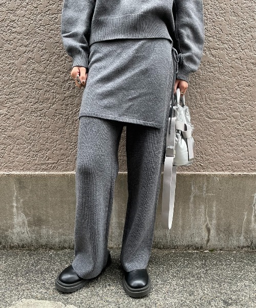 AIC.（エーアイシー）の「ラップスカートレイヤードニットパンツ/セットアップ可能（その他パンツ・レディース・チャコールグレー/ブラック・FREE）」の3枚目の写真