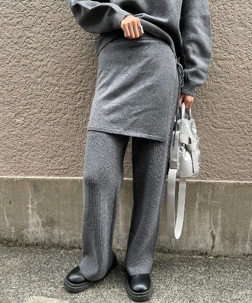 AIC.（エーアイシー）の「ラップスカートレイヤードニットパンツ/セットアップ可能（その他パンツ・レディース・チャコールグレー/ブラック・FREE）」の4枚目の写真