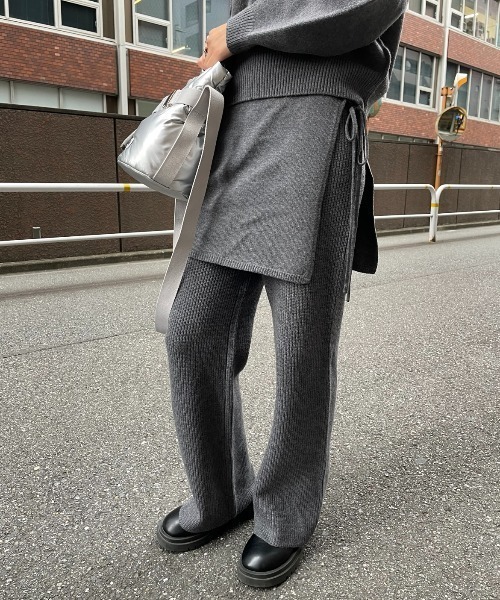 AIC.（エーアイシー）の「ラップスカートレイヤードニットパンツ/セットアップ可能（その他パンツ・レディース・チャコールグレー/ブラック・FREE）」の7枚目の写真