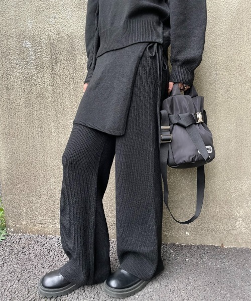 ラップスカートレイヤードニットパンツ/セットアップ可能（その他
