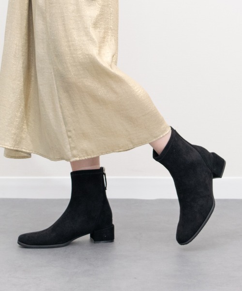 PARADIS COULEUR】スクエアトウバックジップストレッチブーツ(353031