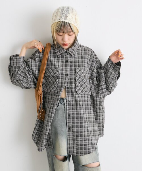 w closet(ダブルクローゼット)の「BIGポケットチェックシャツ(シャツ/ブラウス・レディース・ブラック/ネイビー/レッド・FREE)」の4枚目の写真