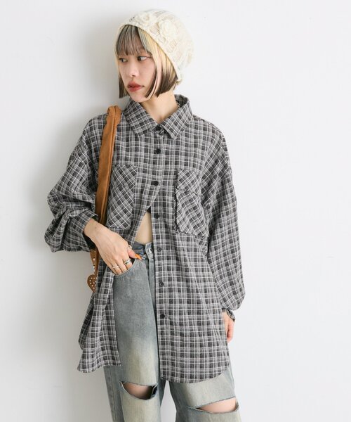 w closet(ダブルクローゼット)の「BIGポケットチェックシャツ(シャツ/ブラウス・レディース・ブラック/ネイビー/レッド・FREE)」の5枚目の写真