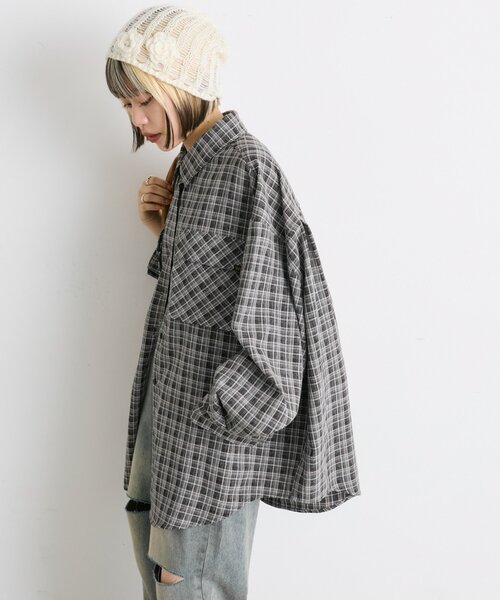 w closet(ダブルクローゼット)の「BIGポケットチェックシャツ(シャツ/ブラウス・レディース・ブラック/ネイビー/レッド・FREE)」の6枚目の写真