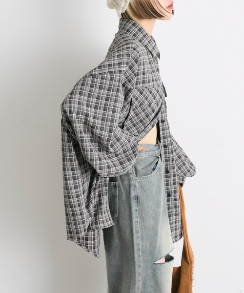 w closet(ダブルクローゼット)の「BIGポケットチェックシャツ(シャツ/ブラウス・レディース・ブラック/ネイビー/レッド・FREE)」の9枚目の写真