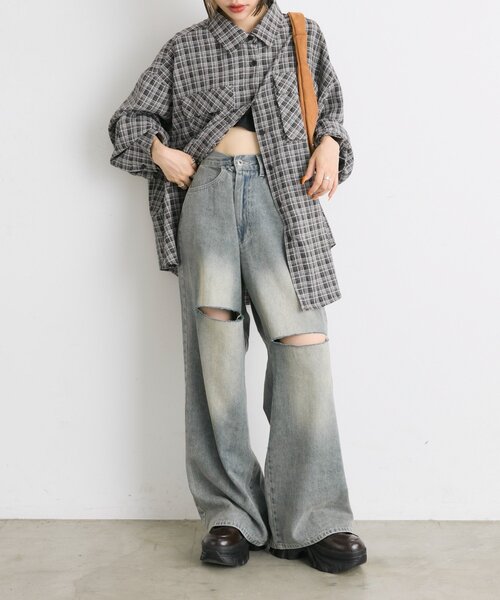 w closet(ダブルクローゼット)の「BIGポケットチェックシャツ(シャツ/ブラウス・レディース・ブラック/ネイビー/レッド・FREE)」の10枚目の写真