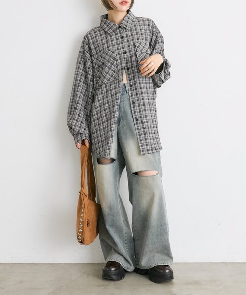 w closet(ダブルクローゼット)の「BIGポケットチェックシャツ(シャツ/ブラウス・レディース・ブラック/ネイビー/レッド・FREE)」の14枚目の写真