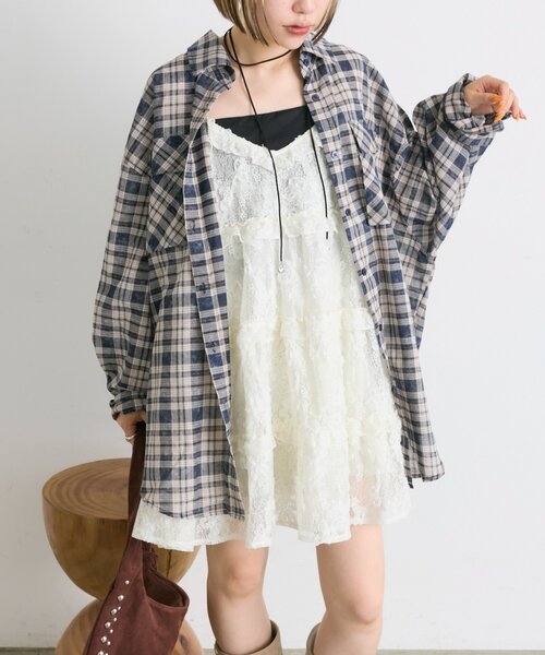 w closet(ダブルクローゼット)の「BIGポケットチェックシャツ(シャツ/ブラウス・レディース・ブラック/ネイビー/レッド・FREE)」の16枚目の写真