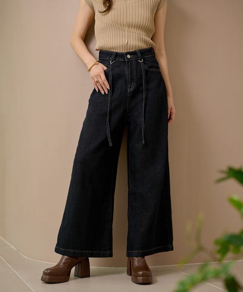 LAULEN(ローレン)の「waist design wide denim pants /ウエストデザインワイドデニムパンツ(デニムパンツ・レディース・ネイビー/ブルー・M/S)」の3枚目の写真