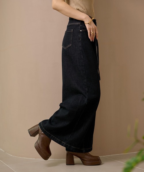 LAULEN(ローレン)の「waist design wide denim pants /ウエストデザインワイドデニムパンツ(デニムパンツ・レディース・ネイビー/ブルー・M/S)」の4枚目の写真