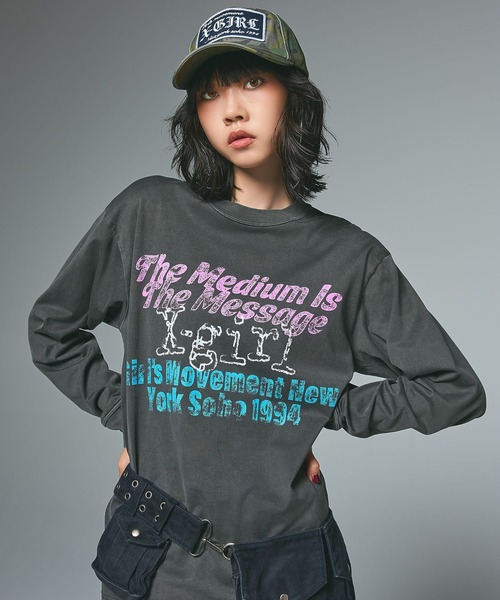 X-girl(エックスガール)の「GRUNGE LOGO FADED L/S TEE(Tシャツ/カットソー・レディース・ブラック/オリーブ・S/M/L/XL)」の3枚目の写真