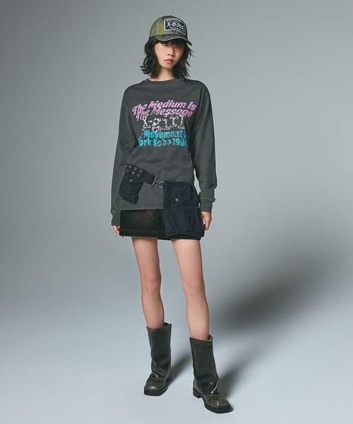 X-girl(エックスガール)の「GRUNGE LOGO FADED L/S TEE(Tシャツ/カットソー・レディース・ブラック/オリーブ・S/M/L/XL)」の4枚目の写真