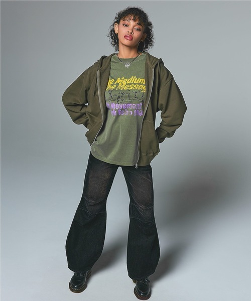 X-girl(エックスガール)の「GRUNGE LOGO FADED L/S TEE(Tシャツ/カットソー・レディース・ブラック/オリーブ・S/M/L/XL)」の14枚目の写真