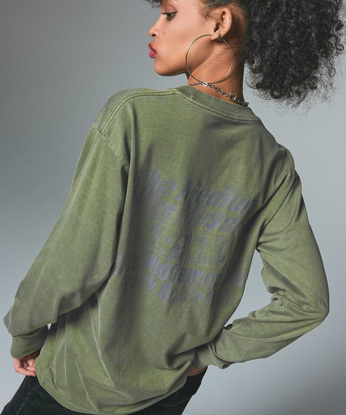 X-girl(エックスガール)の「GRUNGE LOGO FADED L/S TEE(Tシャツ/カットソー・レディース・ブラック/オリーブ・S/M/L/XL)」の13枚目の写真