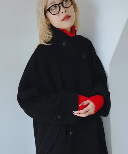 Ray BEAMS（レイビームス）の「スタンドカラー ダブル コート（ステンカラーコート・レディース・シルバー/ダークブラウン/ブラック/ホワイト系その他6・1/0）」の6枚目の写真