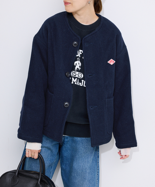DANTON（ダントン）の「DANTON/ダントン COLLARLESS JACKET DT-A0013（ブルゾン・レディース・ネイビー/ベージュ・MEDIUM/SMALL）」の2枚目の写真