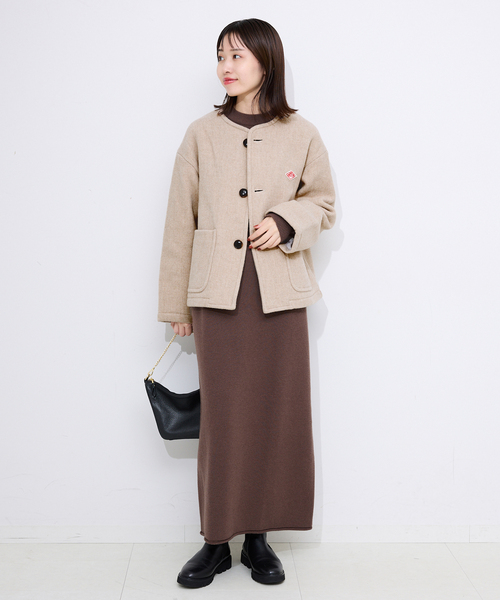 DANTON（ダントン）の「DANTON/ダントン COLLARLESS JACKET DT-A0013（ブルゾン・レディース・ネイビー/ベージュ・MEDIUM/SMALL）」の3枚目の写真