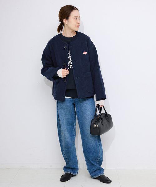 DANTON（ダントン）の「DANTON/ダントン COLLARLESS JACKET DT-A0013（ブルゾン・レディース・ネイビー/ベージュ・MEDIUM/SMALL）」の12枚目の写真