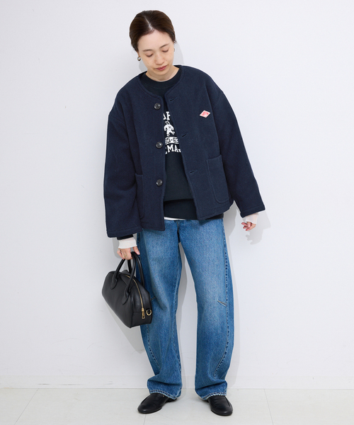 DANTON（ダントン）の「DANTON/ダントン COLLARLESS JACKET DT-A0013（ブルゾン・レディース・ネイビー/ベージュ・MEDIUM/SMALL）」の13枚目の写真